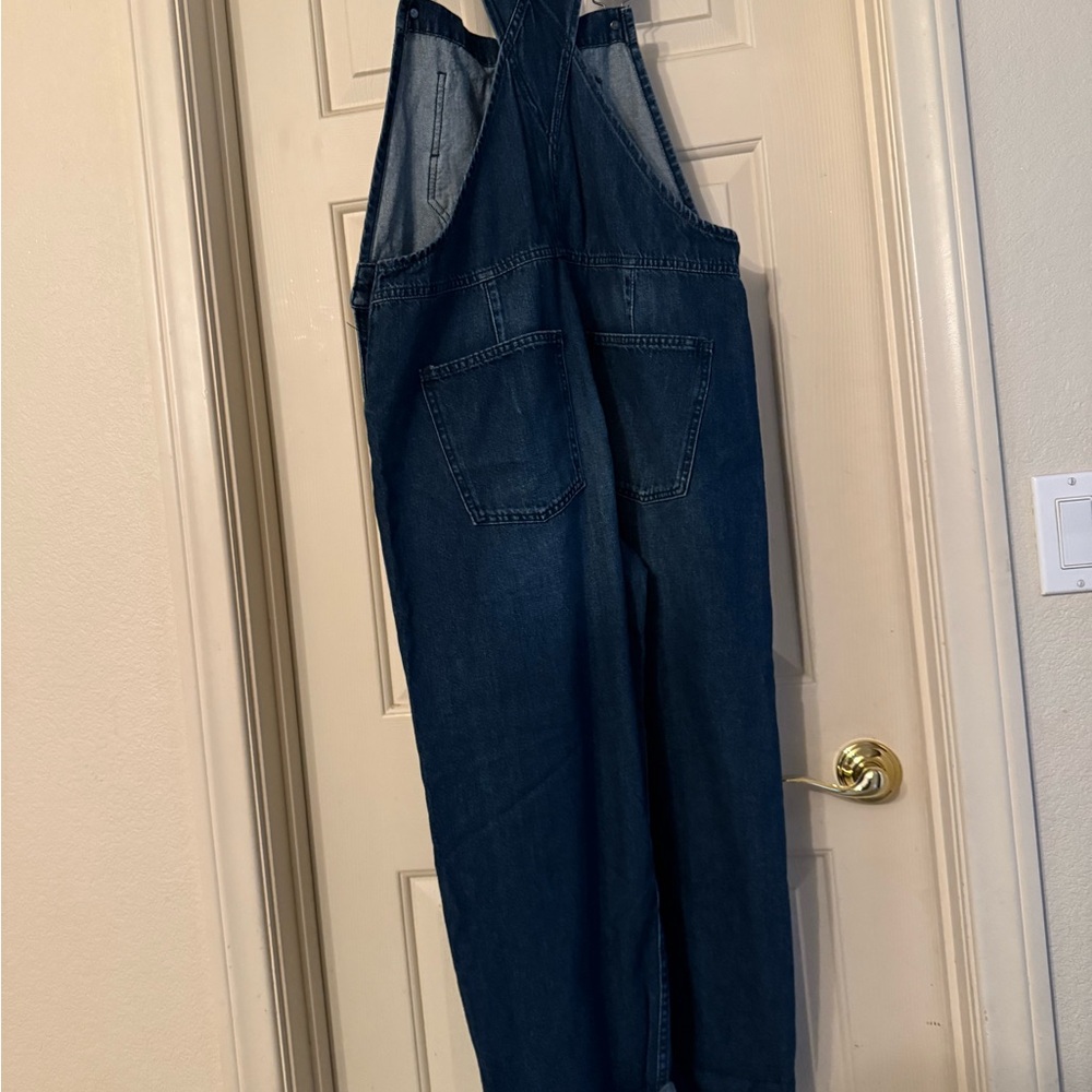 Free People NEW Ziggy Square Neck Sleeveless Denim Cuffed Overalls - Picture 4 of 7